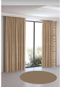 Resim Devrim Olivya Tekstil Lüks 1. Sınıf Düz Dikim Bej Ada Fon Perde Bej 