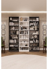 Resim Asra Trend %100 MDFLAM Koyu Gri & Beyaz Kitaplık K-28 