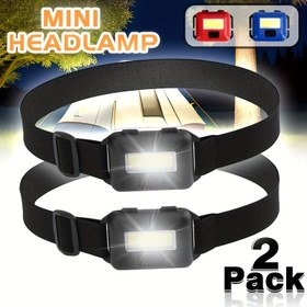 Resim 2 Adet Mini Dış Mekan Baş Lambası, ABS Malzemeli Flaş Işık, Acil Durum, Balıkçılık, Seyahat, Macera ve Dağa Tırmanma için Taşınabilir COB Kamp Baş Lambaları (Pil Dahil Değildir) 