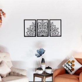 Resim Sezart Mandala Metal Tablo 3'lü Yatay Set | Detaylı Sanat Duvar Dekoru Altın 119 x 57 