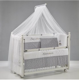 Resim Meltem Kids Mondo Anne Yanı Ahşap Sallanır Beşik 60 x 120 CM (Beyaz-Moon) Gri 