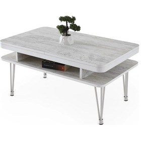 Resim Dekoratif Metal Firkete Ayaklı Orta Sehpa Kırık Beyaz 