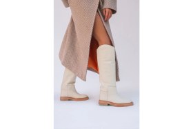 Resim Elit Shoes Sharon Deri Asimetrik Kesimli Kadın Çizme 