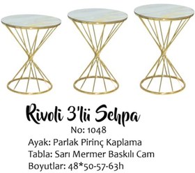 Resim Brc RİVOLİ Zigon Model Metal transmisyon çelik Gold Renk kaplama Beyaz Mermer temper cam El yapım 