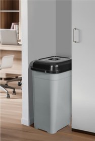 Resim DEEMBRO 52 Lt Büyük Boy Slim Çöp Kovası Kapaklı Gri Mutfak Banyo Ofis Atık Kutusu Cafe Otel 33*43*58 Cm 