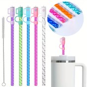 Resim 2/5 SET, 5/10 adet, Ekstra Uzun 30.48 cm, Kapaklı ve Temizleme Fırçası ile Yeniden Kullanılabilir Gökkuşağı Spiral Pipet, 40/30/20 oz Termos Bardaklar ve Yarım Galon Su Şişeleri için Uygun, Mutfak ve Restoran için Mükemmel 