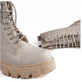 Resim Glint Bej Rahat Kadın Bağcıklı Bot Bej 