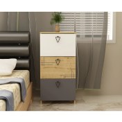Resim Cantek Dizayn Arya 3 Kapaklı Etejer-Şifonyer Safir Meşe-Beyaz-Antrasit 