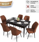 Resim Canisa Mun Serisi 80x132 Açılabilir Mdf Siyah Mermer Desen Masa Takımı 6 Kiremit Sandalye 