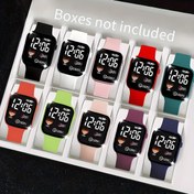 Resim 10 Adet Şirin Spor Moda Parti Dekorasyonu Silikon Kare Kalp Işıklı Analog Saat Düğme Pil Silikon Bantlı Elektronik Saat Seti, Mezuniyet Sezonu Doğum Günü Gençlik Stili 'Onlar İçin İdeal Hediye 