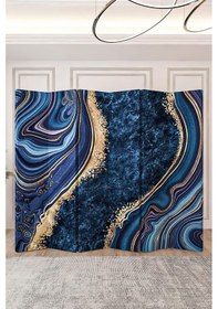 Resim Soyut Lacivert Tek Taraf Baskılı 6 Kanat Paravan 000036 