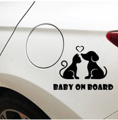 Resim Arabada bebek Kedi ve Köpek var Sticker yapıştırması siyah 