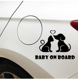 Resim Arabada bebek Kedi ve Köpek var Sticker yapıştırması siyah 