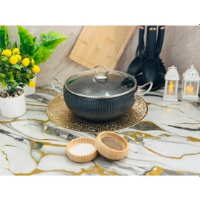 Resim İstiridye 24 Cm Derin Granit Güveç Seti Gümüş Kulp Siyah 