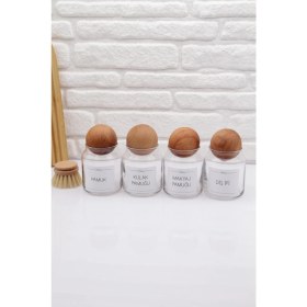 Resim Bej 4'lü Top Kapaklı Pamuk ve Aksesuar Kavanozu, Pratik ve Şık Saklama Seti 