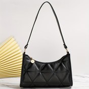 Resim Kadınlar için Şık Yastıklı Omuz Çantası - Siyah PVC ile Altın Tonlu Aksesuarlar, Sabit Askı, Fermuar Kapatma, Günlük Stil, Moda Aksesuarı | Minimalist Aksesuar | Fermuar Kapatma Çantası 