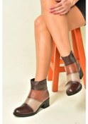Resim Fox Shoes Vizon/taba Hakiki Deri Alçak Topuklu Kadın Bot N555703003 Vizon - Taba 