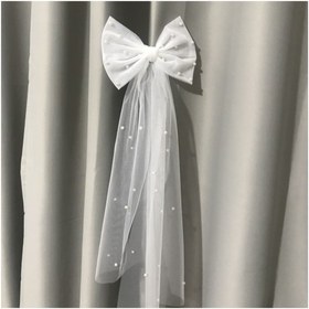 Resim bbays new trend Boncuklu Fiyonk Duvak - Gelin Gelinlik Için, Nikah, Duvağı,tül, Beyaz ,beyaz incili duvak 40cm 