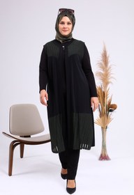Resim Kadin Buyuk Beden Transparan Taşlı Uzun Yelek - Mürdüm / 7XL 