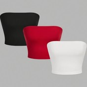 Resim Bayan Düz Renk Büstiyer Üst 3'lü Set, Siyah + Beyaz + Kırmızı, Polyester Örgü Kumaş 210g/m², Tüm Mevsimler İçin 