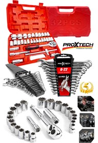 Resim PROXTECH Profesyonel Büyük Parlak 44 Parça Chrom Vanadıum Cırcırlı Lokma Takımı 12 Parça Kombin Anahtar Set 