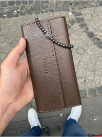 Resim Karali Karalı Hakiki Deri Telefonluk Unisex Cüzdan Bileklik Hediyeli- Kahverengi Gtc-10 