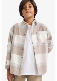 Resim Defacto Erkek Çocuk Overshirt Fit Polo Yaka Ekose Desenli Flanel Uzun Kollu Gömlek G4505a825cwbg268 Bej-bg268 