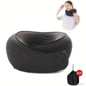 Resim Seyahat için Ergonomik Boyun Yastığı - Taşınabilir Saklama Çantalı, %100 Poliüretan Dolgulu, Uçak, Araba ve Ev Kullanımı İçin Yumuşak Destek Yastık - Siyah, Seyahat Aksesuarı, Dokulu Yüzeyli Spandeks Kılıf 