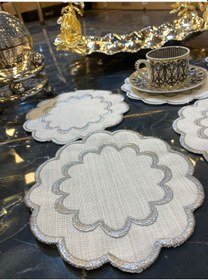 Resim Galaxy Silver 6'lı Kokteyl Kahve Sunum Peçetesi Maraş İşi Sırma N 