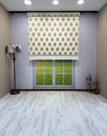 Resim Kahverengi Damask Desenli Çift Mekanizmalı Tül Ve Stor Perde - Simli Kumaş, Simli Stor Perde Kahverengi 