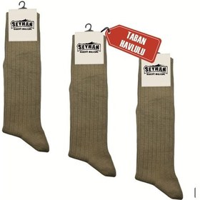 Resim Askeri Çorap Haki Renk Dikişsiz Çorap - Taban Havlulu - İstihkak Çorap 3 Çift Bej 