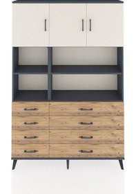 Resim Arges Dolap 8 Raflı 8 Çekmeceli 3 Kapaklı 132x30x195 Antrasit-aytaşı/çam Aytası/atlas Çam 
