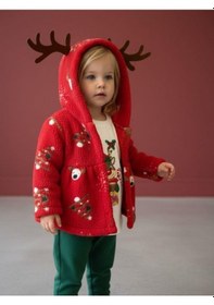 Resim Zekids Kız Bebek Peluş Montlu Yılbaşı Temalı 3'lü Eşofman Takım-16559 Kırmızı 