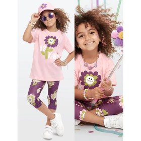 Resim Denokids Kız Çocuk Takım Çiçekli T-Shirt Tayt Ilkbahar Yaz 3-10 Yaş 