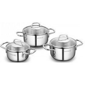 Resim A1650 Korkmaz Perla 3Lü Çelik Tencere Takımı Metal Kulp Cam Kapak 