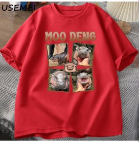 Resim Flood Of Style Moo Deng Rap T Shirt Seviyorum Moo Deng Komik Bebek Hippo Sevgilisi T-shirt Rahat Pamuk Erkek Kırmızı 