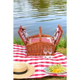 Resim Perotti Picno Italy 2 Kişilik Açık Kahve Hasır, Cooler, Aksesuar Sepeti İle Taşınabilir Piknik Sepeti 
