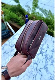 Resim Marble Antik Bordo Hakiki Deri Erkek El Çantası Günlük-seyahat-spor-traş Bakım Bordo 