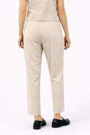 Resim Kadın Beli Lastikli Çizgili Keten Baggy Pantolon-Taş Çizgili - TAŞ ÇİZGİLİ / S 