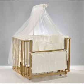 Resim Meltem Kids Bambino Sallanır Ahşap Anne Yanı Beşik 70x110 cm (naturel-ekru) Ekru 
