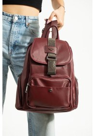Resim Baginn Saten Kumaş Kadın Sırt Çantası 33 23 Cm Yağmur İtici Kumaş Mega Bag Kapaklı Taşlı Model Bordo 