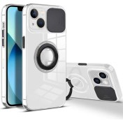 Resim Ally iPhone 13 Mini 5.4inç Kılıf Sürgülü Kamera Lens Korumalı Yüzük Standlı Silikon Kılıf ALL-35493 
