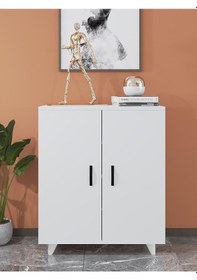 Resim Güney 4 Raflı 2 Kapaklı Çok Amaçlı Dolap Kiler Dolabı Erzak Dolabı Ayakkabı Dolabı Beyaz Beyaz 