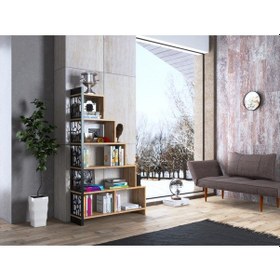 Resim Bessonshome Wood'N Love Silva Metal Merdiven Kitaplık - Atlantik Çam / Siyah 