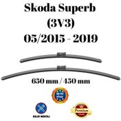 Resim Skoda Superb 3v3 2015 2016 2017 2018 2019 Uyumlu Ön Cam Muz Tipi Silecek Süpürgesi Seti 650/450mm Silbak 