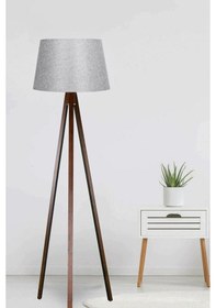 Resim Lambader Ahşap 3 Ayaklı Abajur Konik Gri Kahve Ly613 