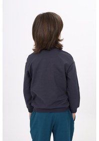 Resim Toontoy Kids Toontoy Erkek Çocuk Relax Fit Bisiklet Yaka Hafif Düşük Omuz Baskılı Sweatshirt - 2 İplik Füme 