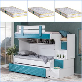 Resim Setaymobilya Ranza, Defne Mdf Mebran Turkuaz Yavrulu Ranza + 3 Comfort Yatak 