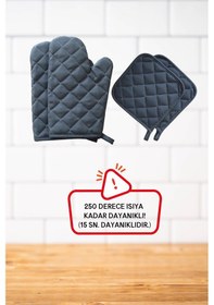 Resim Antrasit Yanmaz Ve Isıya Dayanıklı 2 Fırın Eldiveni Ve 2 Tutacak 