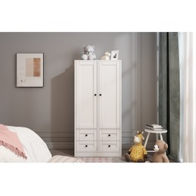 Resim Nettrends 2 Kapaklı Çekmeceli Giysi Dolabı Beyaz 65 cm G-yd-1036 